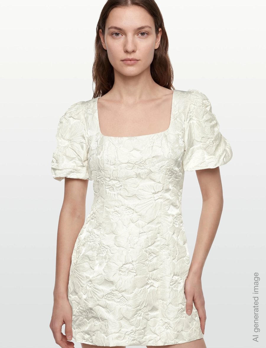 Gina Tricot - Brocade puffsleeve mini dress - korte kjoler - offwhite - 3