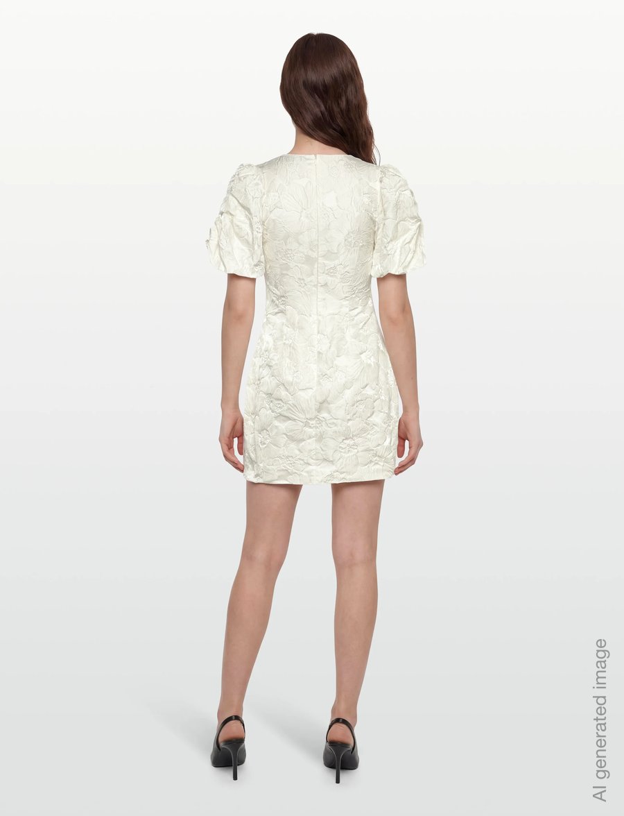 Gina Tricot - Brocade puffsleeve mini dress - korte kjoler - offwhite - 4