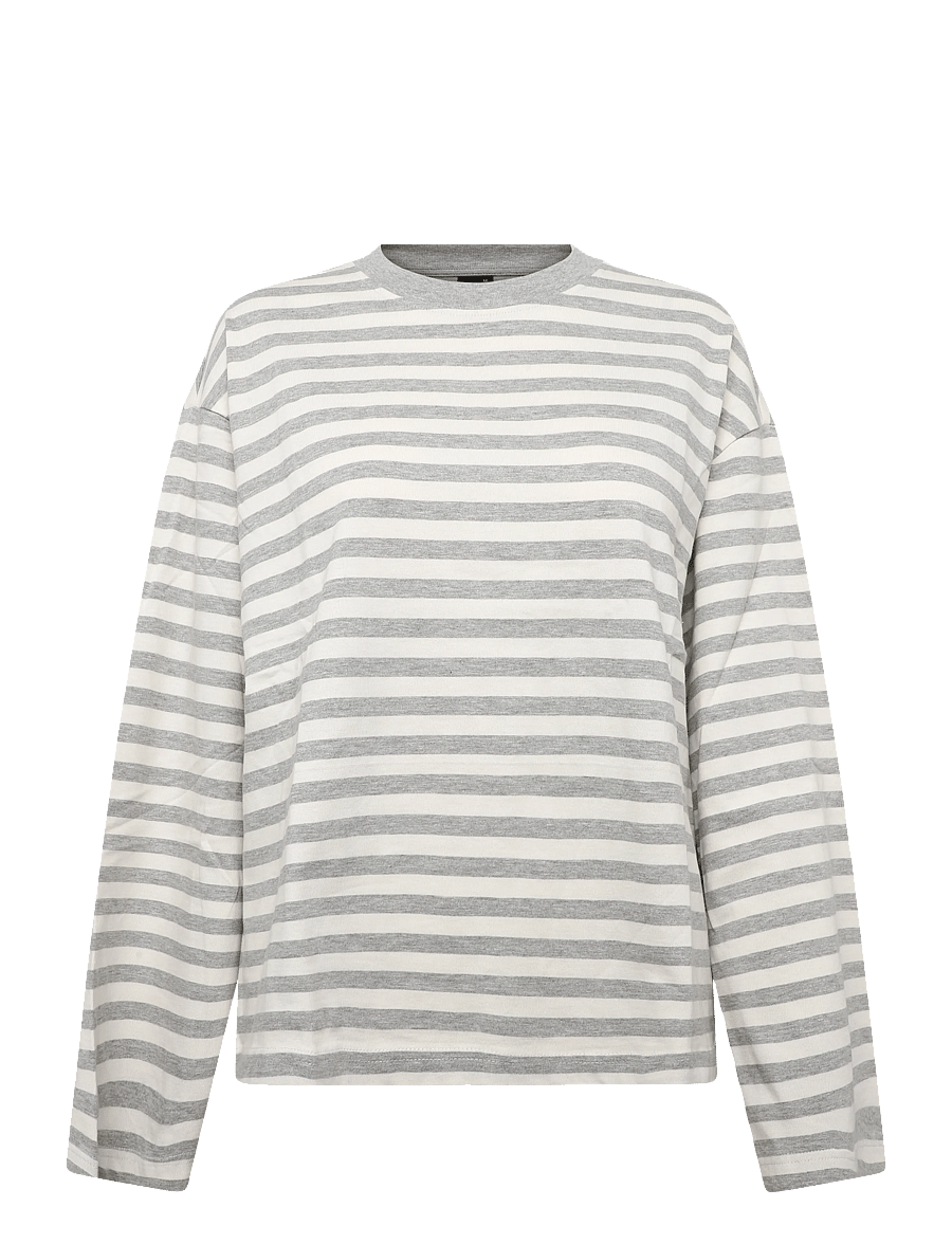 Gina Tricot - Stripe long sleeve tee - långärmade toppar - lt grey mel stripe - 0