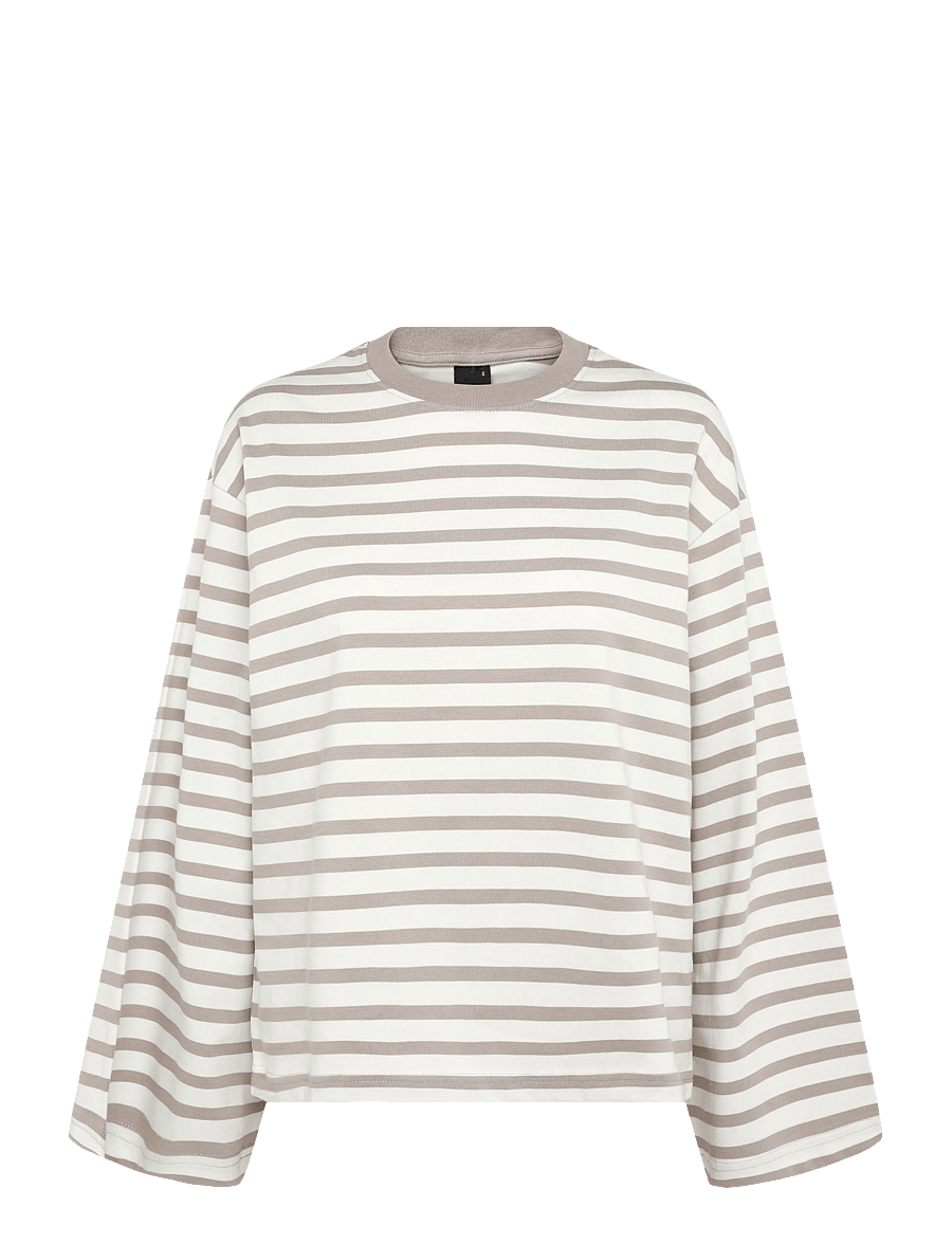 Gina Tricot - Stripe long sleeve tee - langärmlige tops - simple taupe (7708) - 0