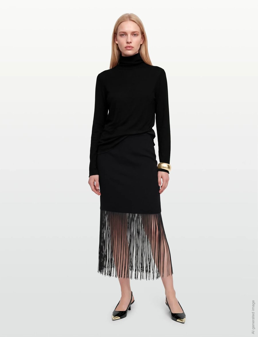 Gina Tricot - Fringe skirt - midi-röcke - black (9000) - 0