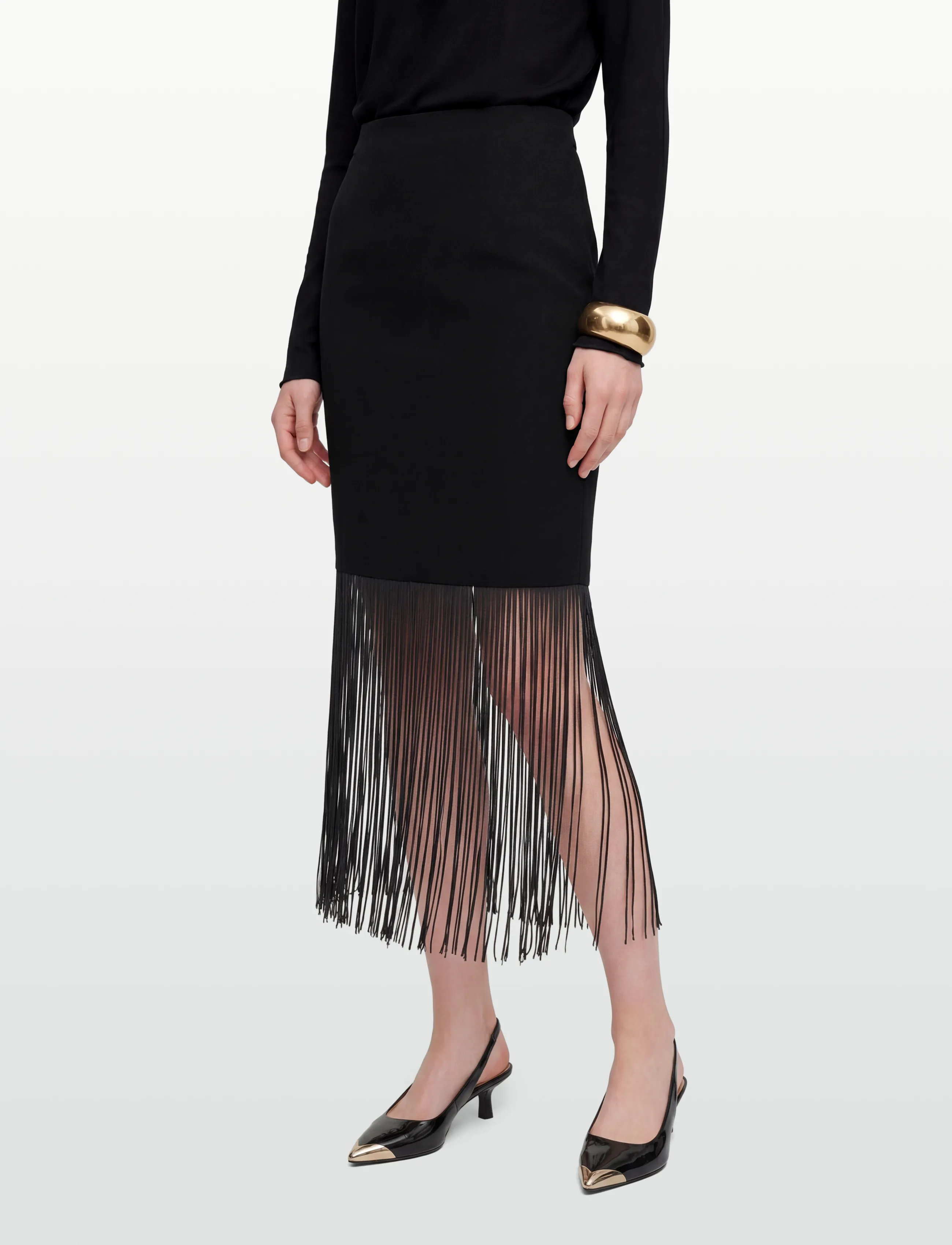 Gina Tricot - Fringe skirt - midi kjolar - black (9000) - 3