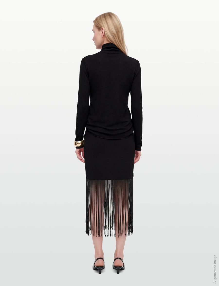 Gina Tricot - Fringe skirt - midi-röcke - black (9000) - 4