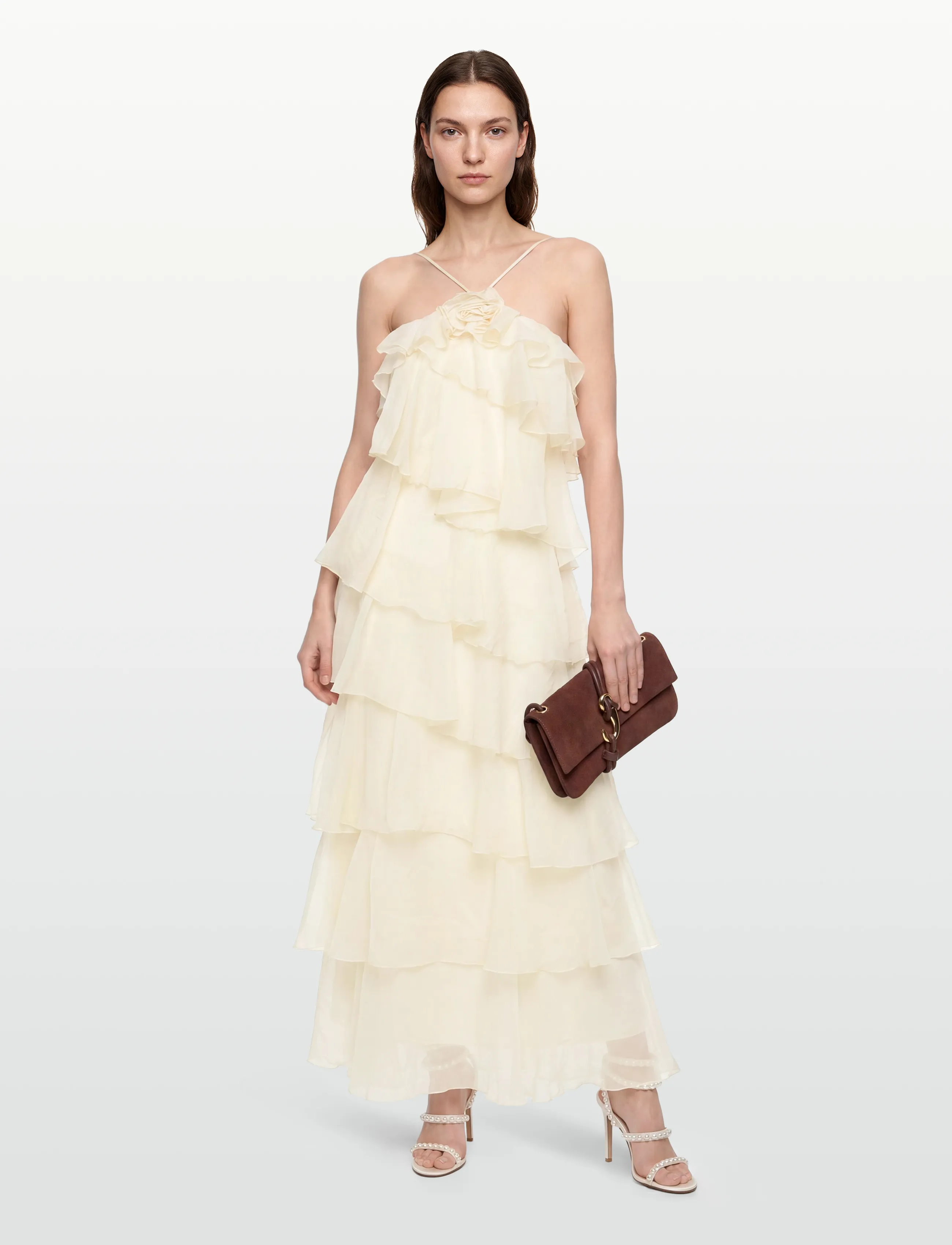 Gina Tricot Frill Maxi Dress, 38, Dresses, Creme - Frauen
