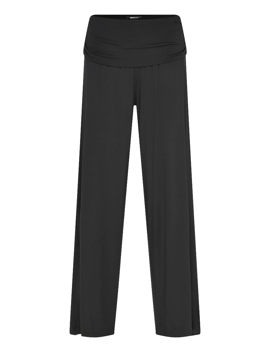 Gina Tricot - Folded wide yoga trousers - vida byxor - black (9000) - 0