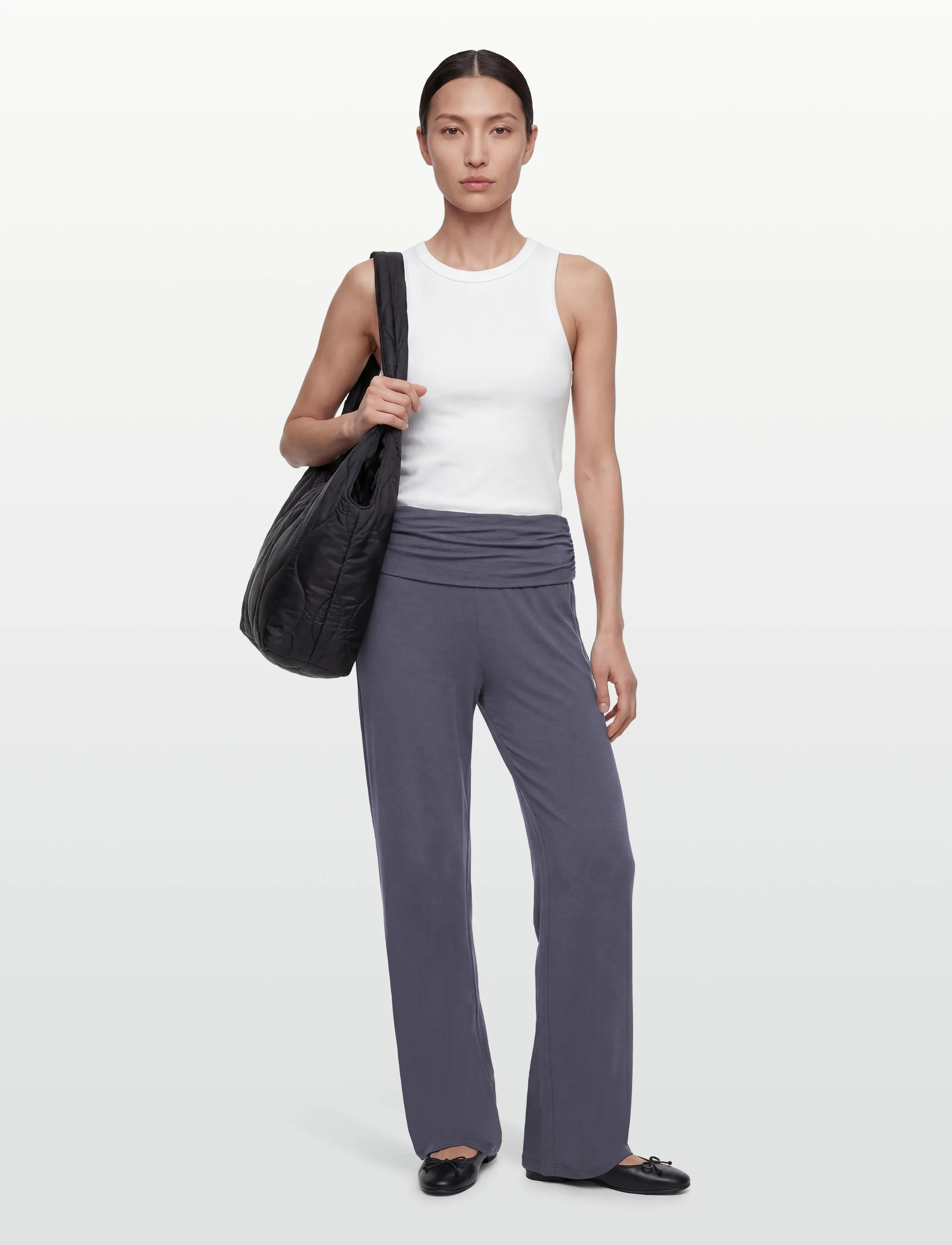 Gina Tricot Folded Wide Yoga Trousers, Kvinder, Brede Foldetalje Yogabukser, Blå, Str: M