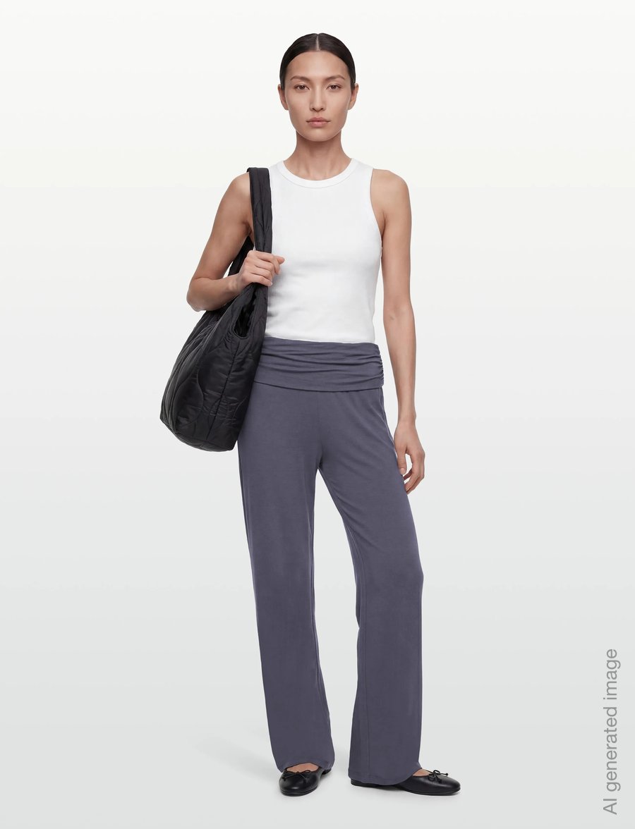 Gina Tricot - Folded wide yoga trousers - vida byxor - dusty blue (5326) - 0