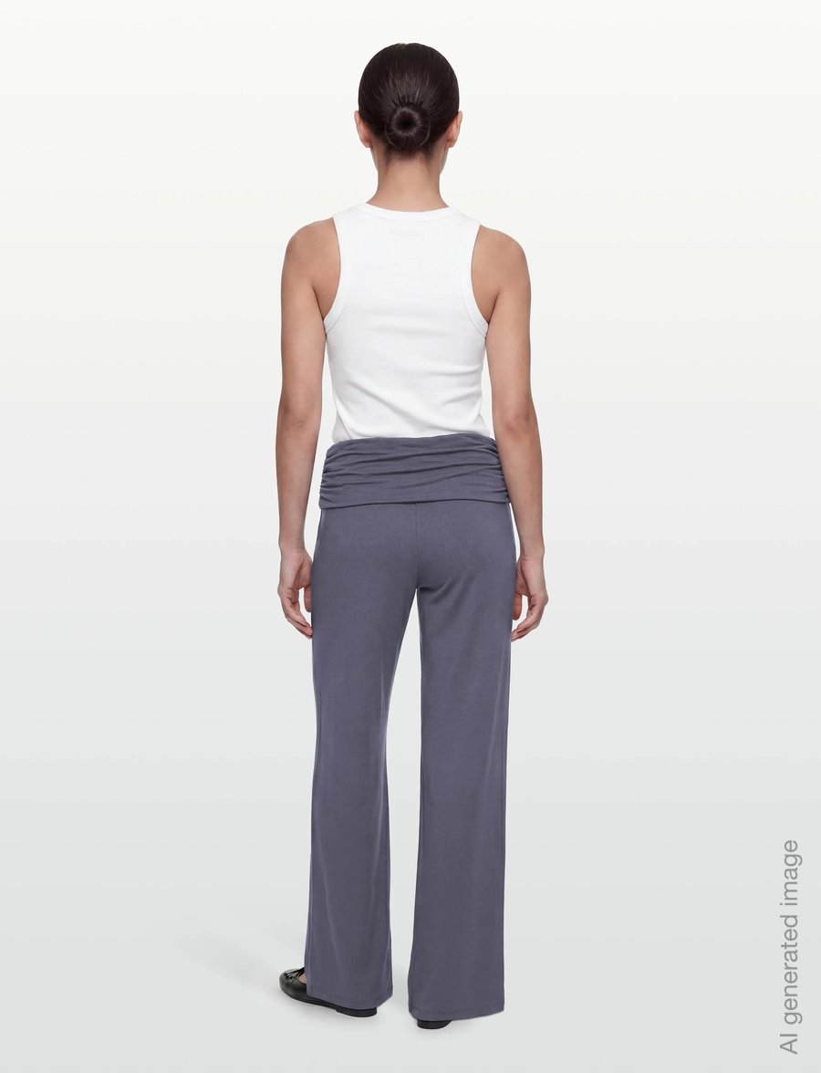 Gina Tricot - Folded wide yoga trousers - vida byxor - dusty blue (5326) - 4