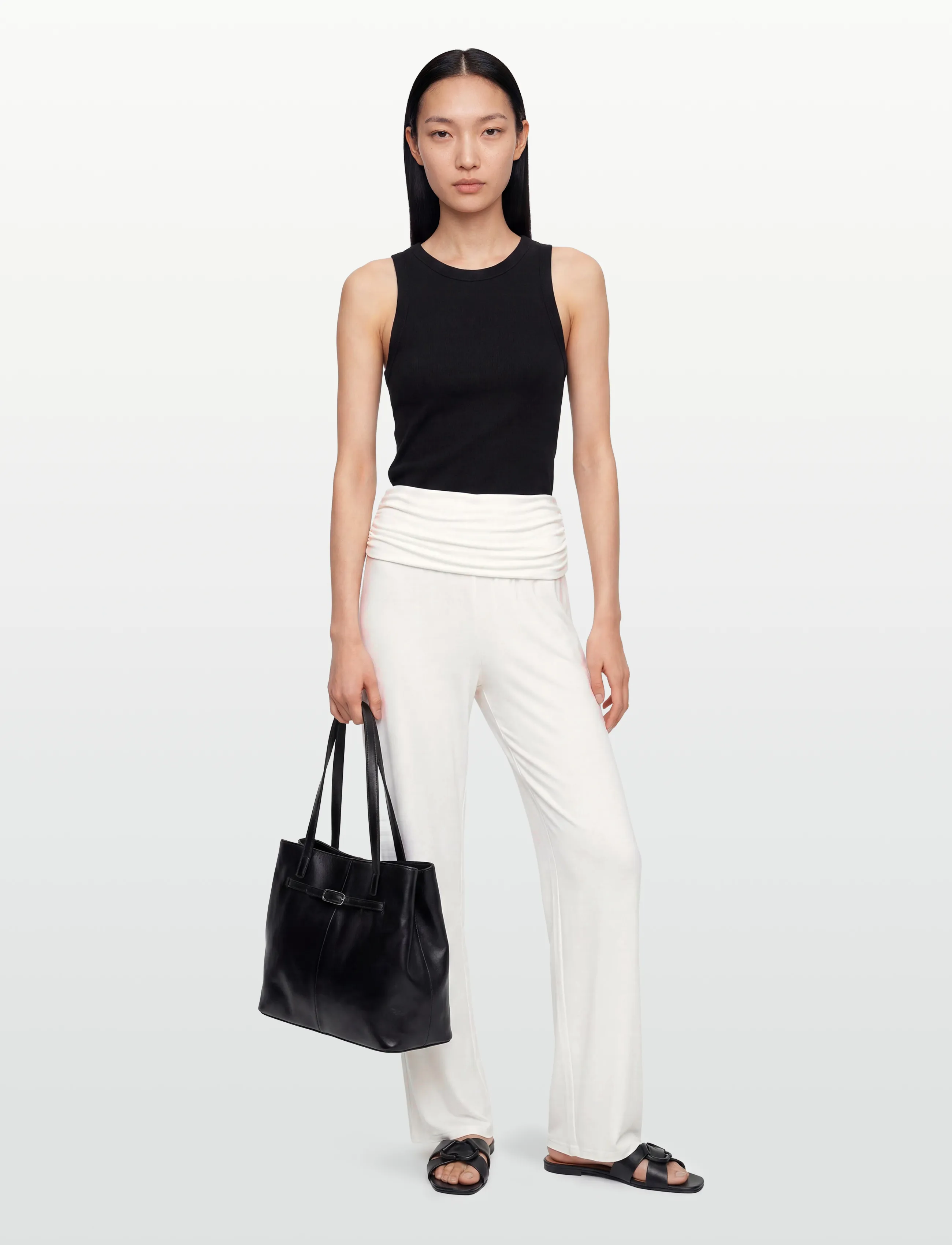 Gina Tricot Folded Wide Yoga Trousers, Kvinder, Brede Foldetalje Yogabukser, Cream, Str: S
