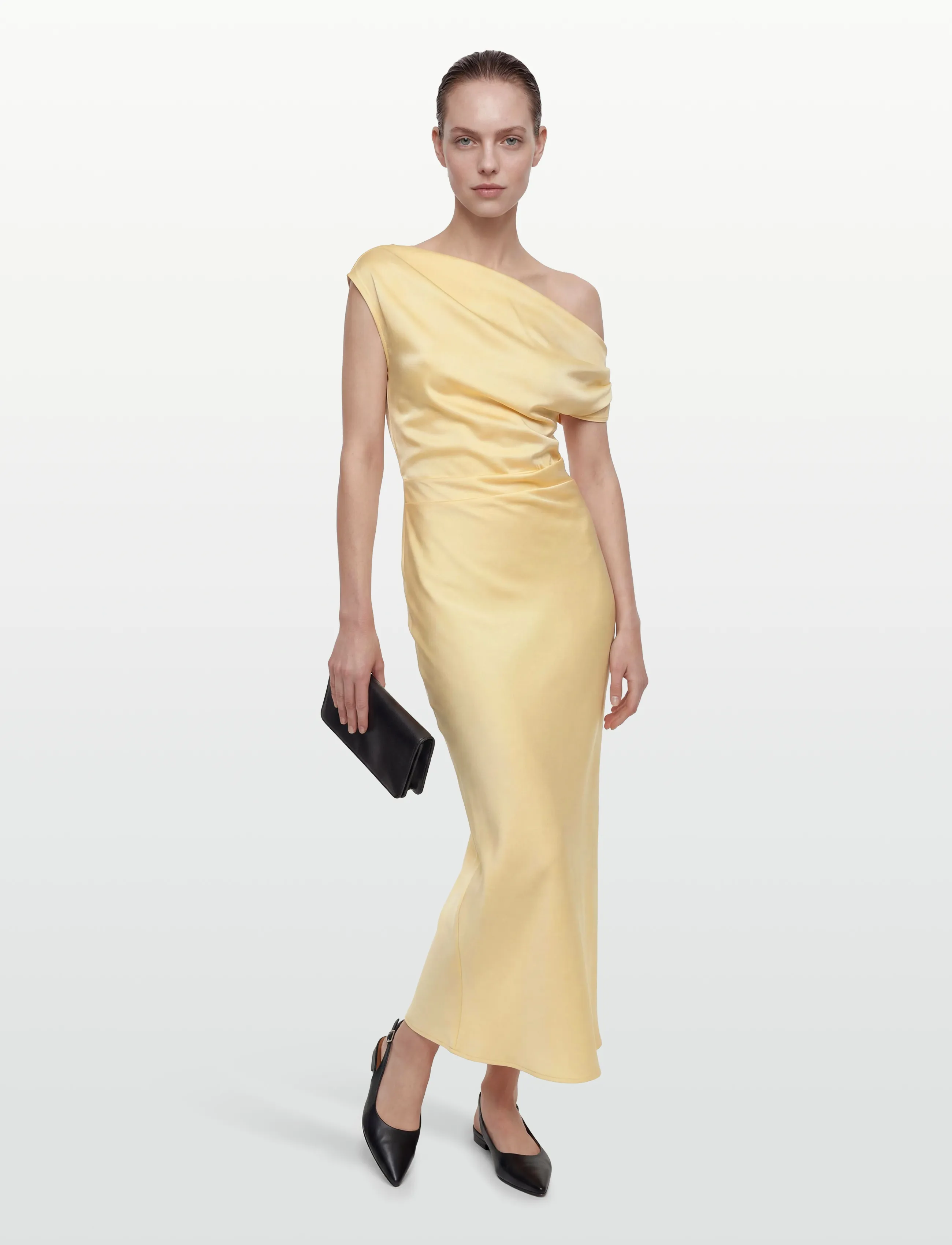 Gina Tricot Draped satin maxi dress - Clothing - BUTTER YELLOW (2076) / yellow