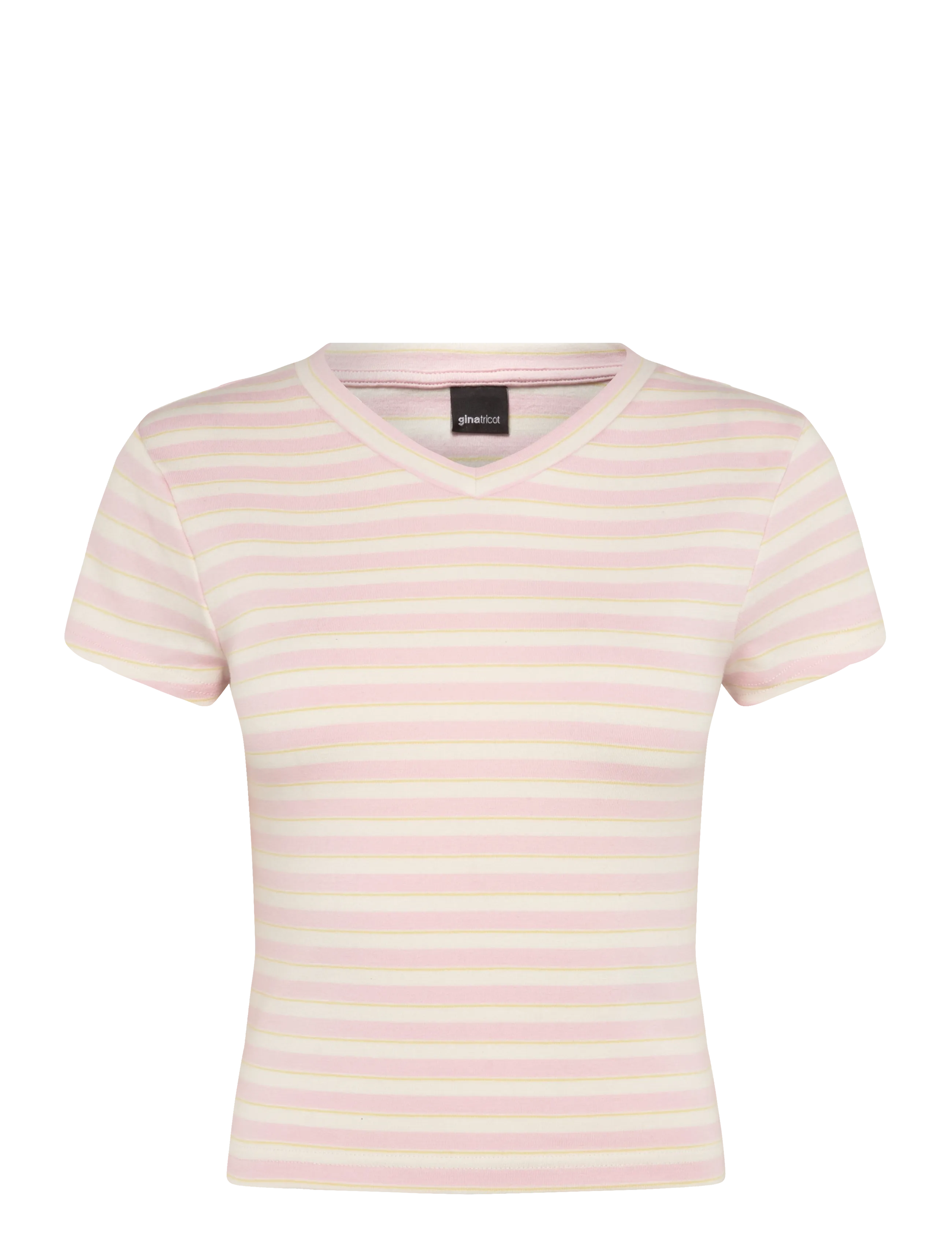 Gina Tricot Baby v-neck tee - Festival outfit - PINK/YELLOW STRIPE / pink/rose