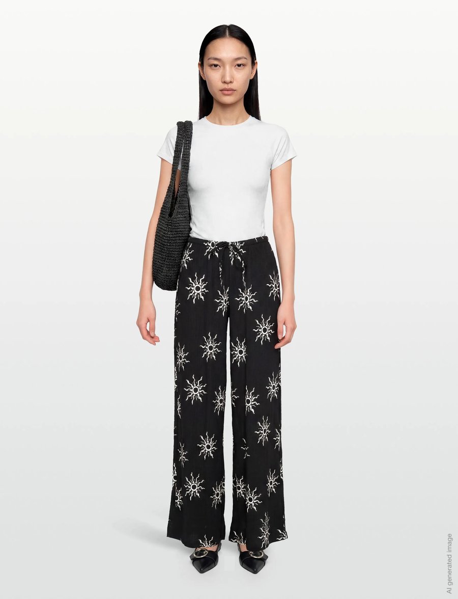Gina Tricot - Textured wide trousers - hosen mit weitem bein - graphic sun - 0