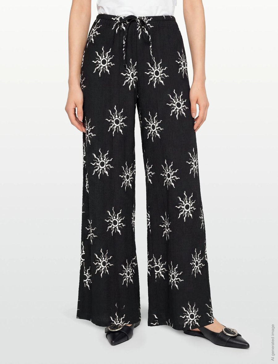 Gina Tricot - Textured wide trousers - hosen mit weitem bein - graphic sun - 3