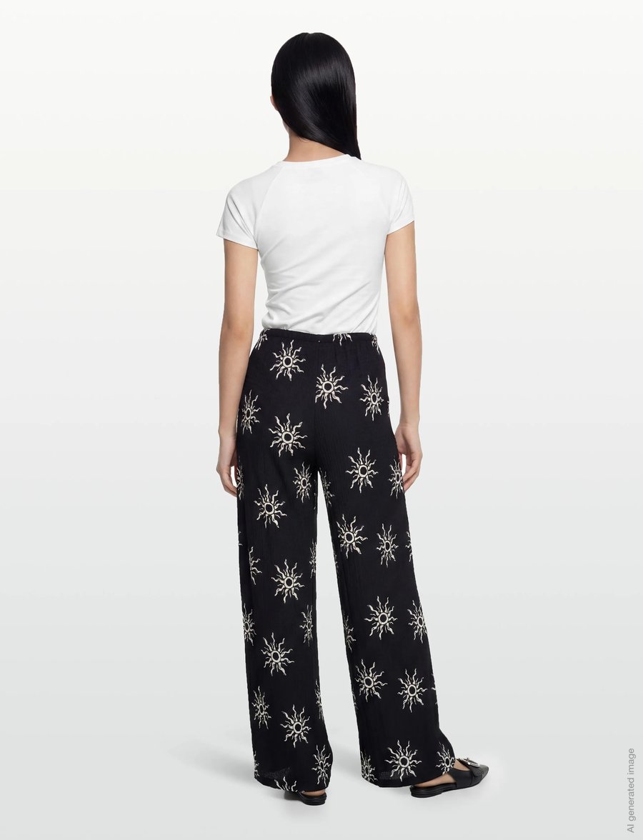 Gina Tricot - Textured wide trousers - hosen mit weitem bein - graphic sun - 4