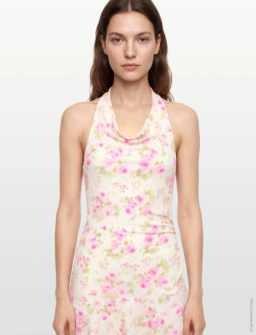 Gina Tricot - Halterneck mini dress - sommerkleider - pink flower (3844) - 3