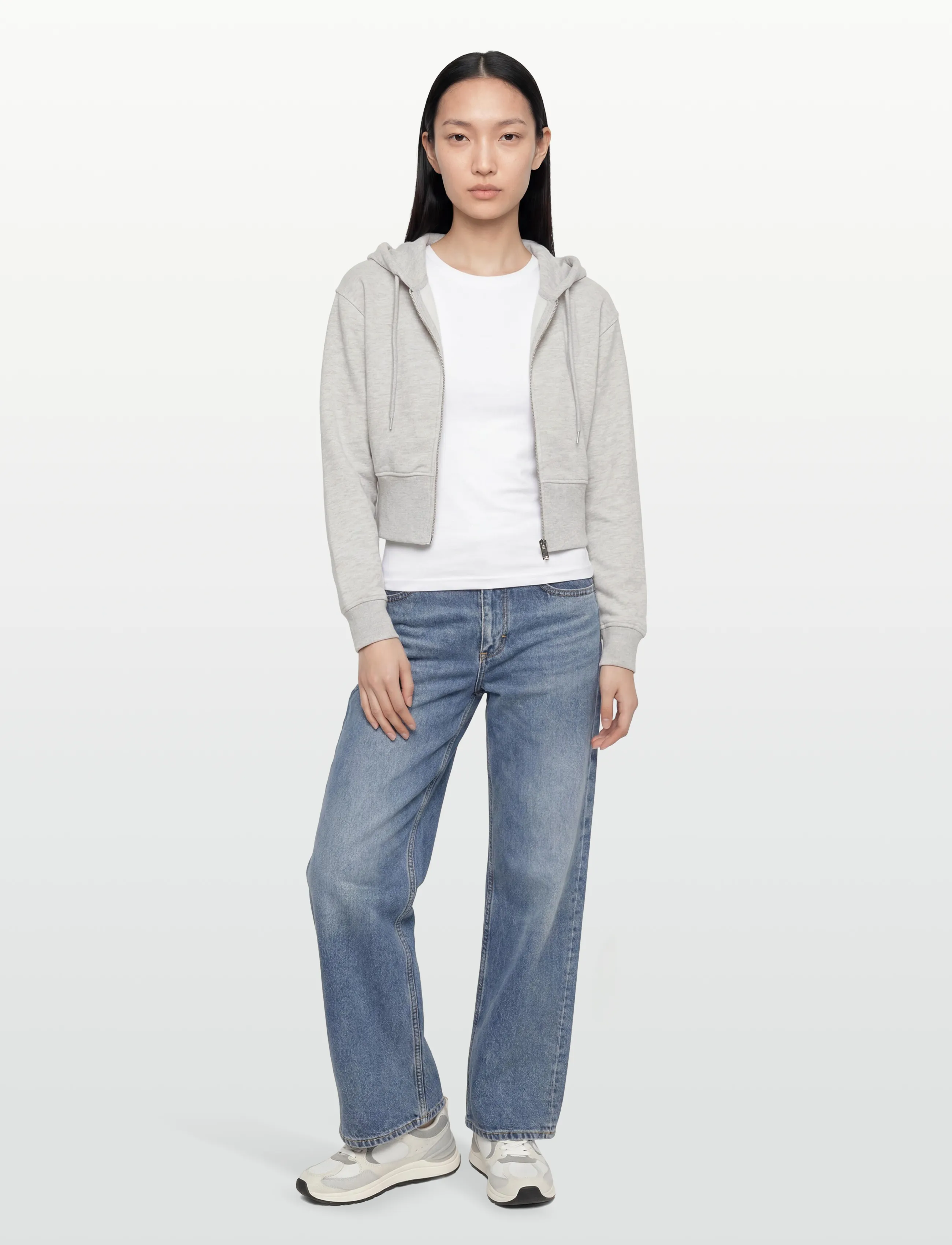 Gina Tricot Slim Fit Zip Hoodie, Kvinder, Slim Fit Kort Lynlås Hættetrøje, Grå, Str: L
