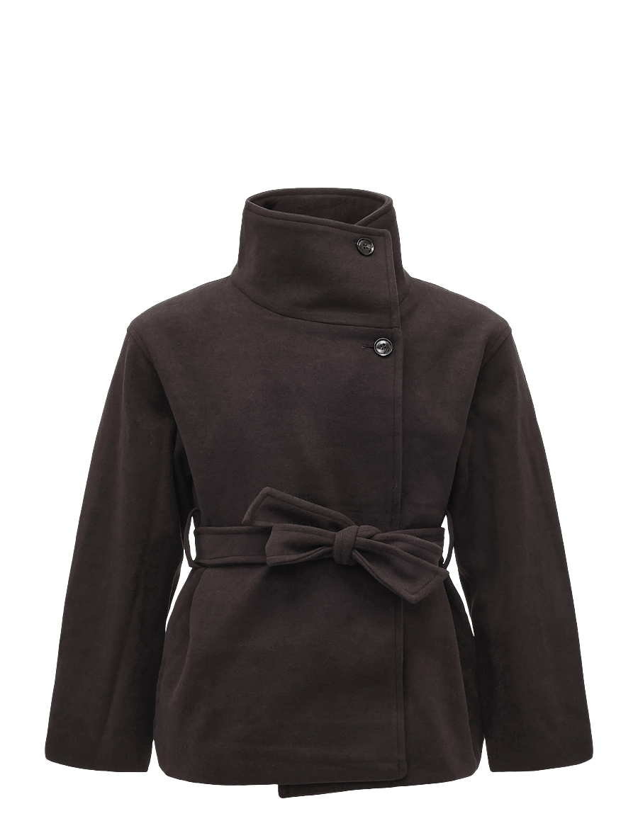 Gina Tricot - High neck wool blend jacket - uldjakker - dark brown (7180) - 0