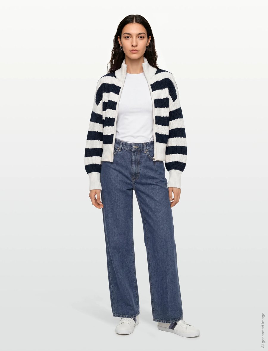 Gina Tricot - Knitted zip cardigan - navy/stripe - 0