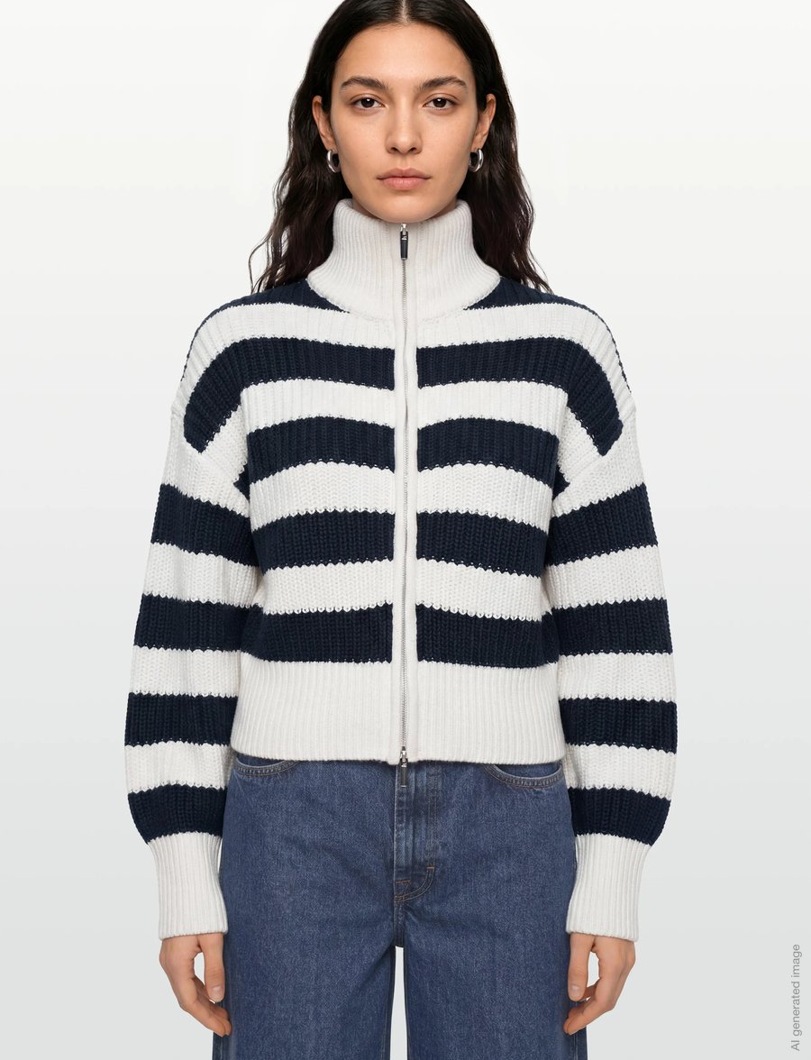 Gina Tricot - Knitted zip cardigan - navy/stripe - 3