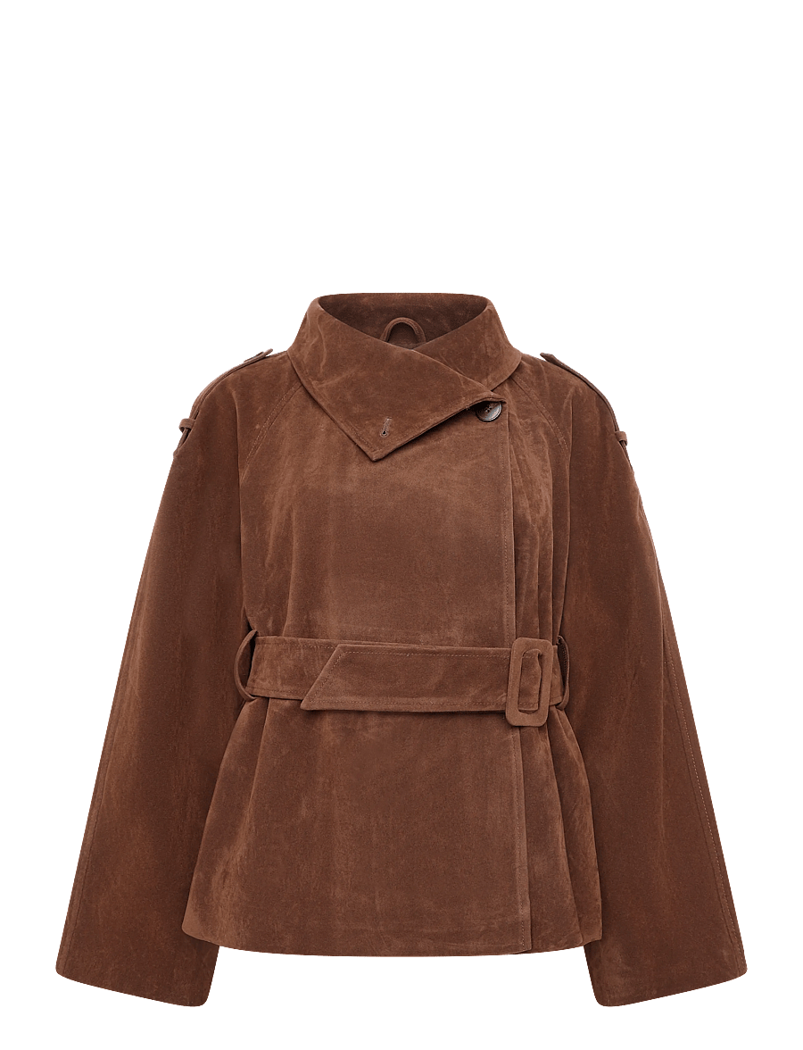 Gina Tricot - Faux suede trench jacket - trench coats - chocolate brown (7085) - 0
