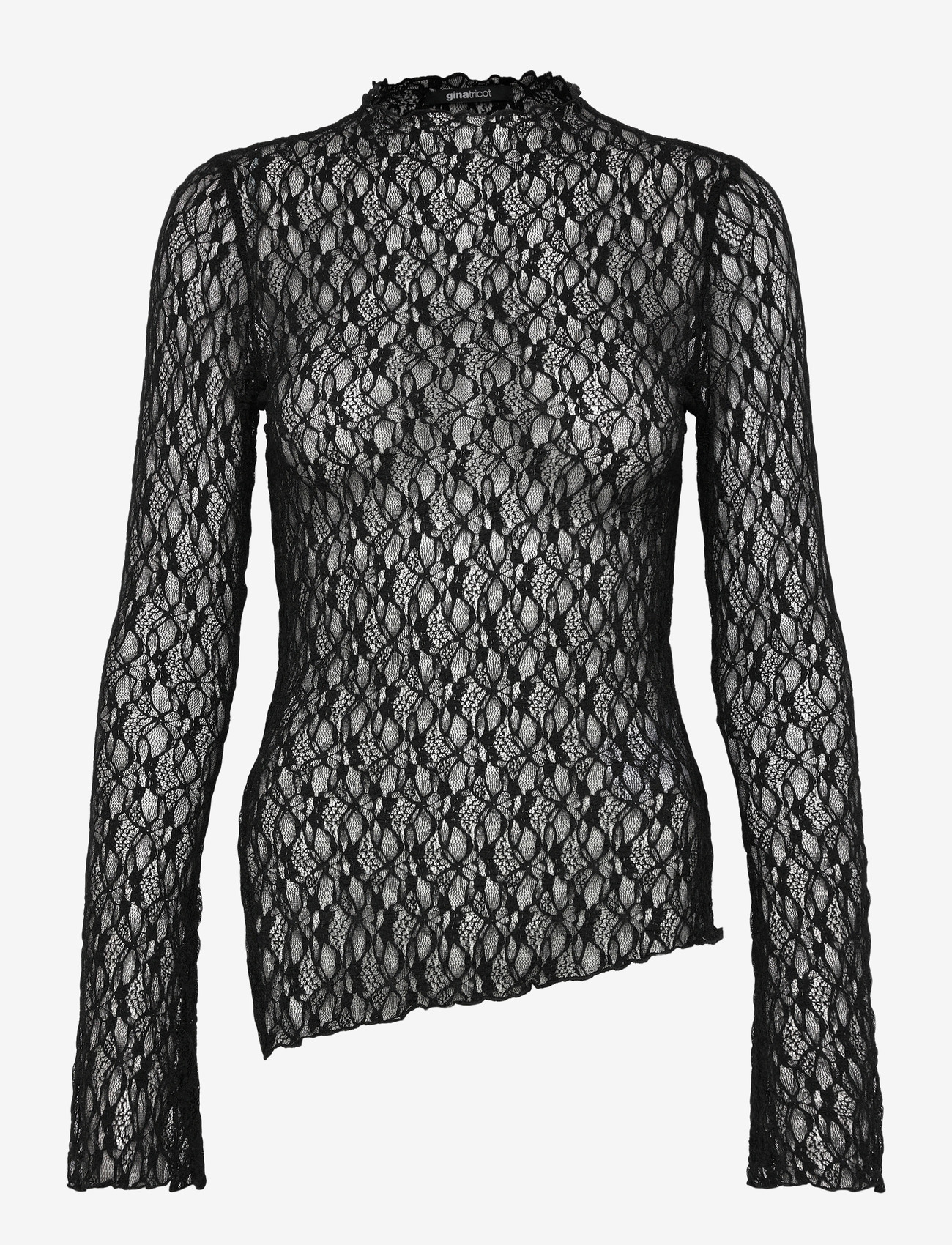 Gina Tricot - Asymmetric lace top - pitkähihaiset paidat - black (9000) - 1