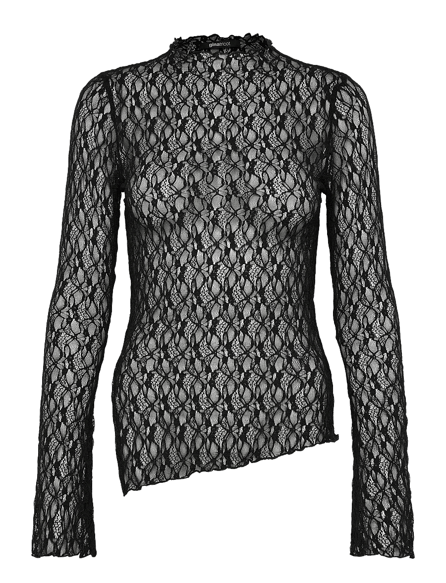 Gina Tricot - Asymmetric lace top - långärmade toppar - black (9000) - 1