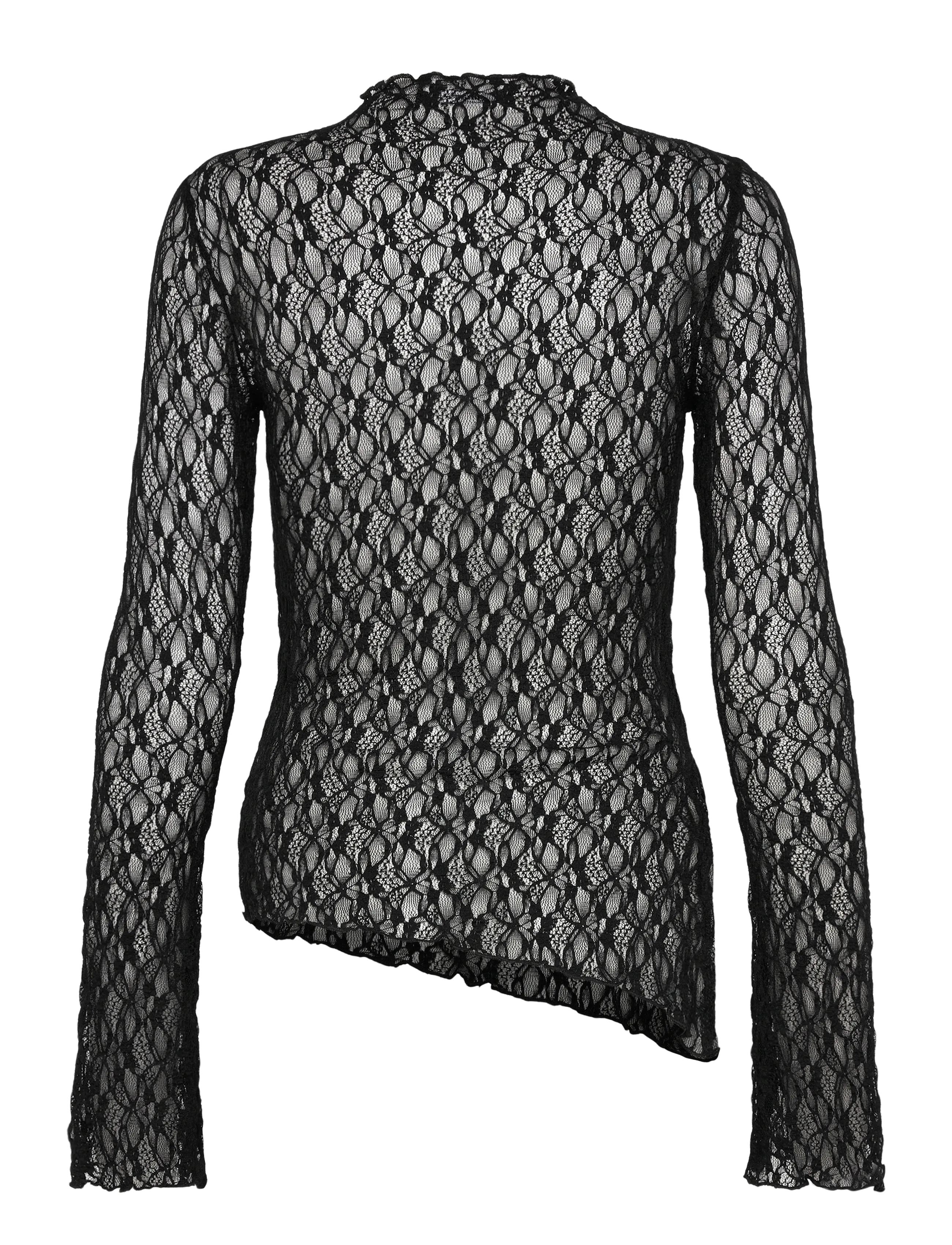 Gina Tricot - Asymmetric lace top - långärmade toppar - black (9000) - 2