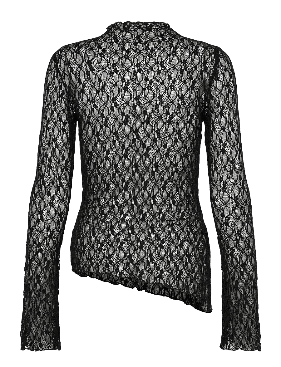 Gina Tricot - Asymmetric lace top - långärmade toppar - black (9000) - 2