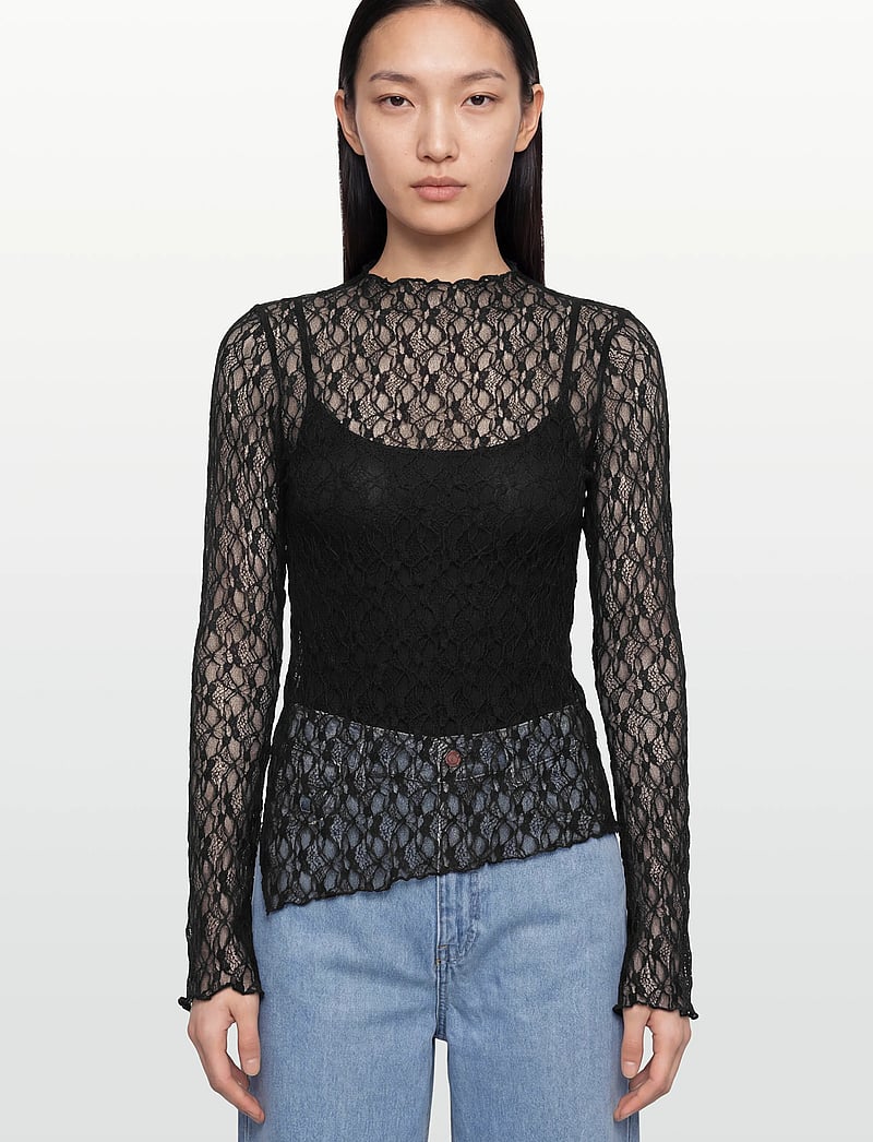 Gina Tricot - Asymmetric lace top - pitkähihaiset paidat - black (9000) - 3