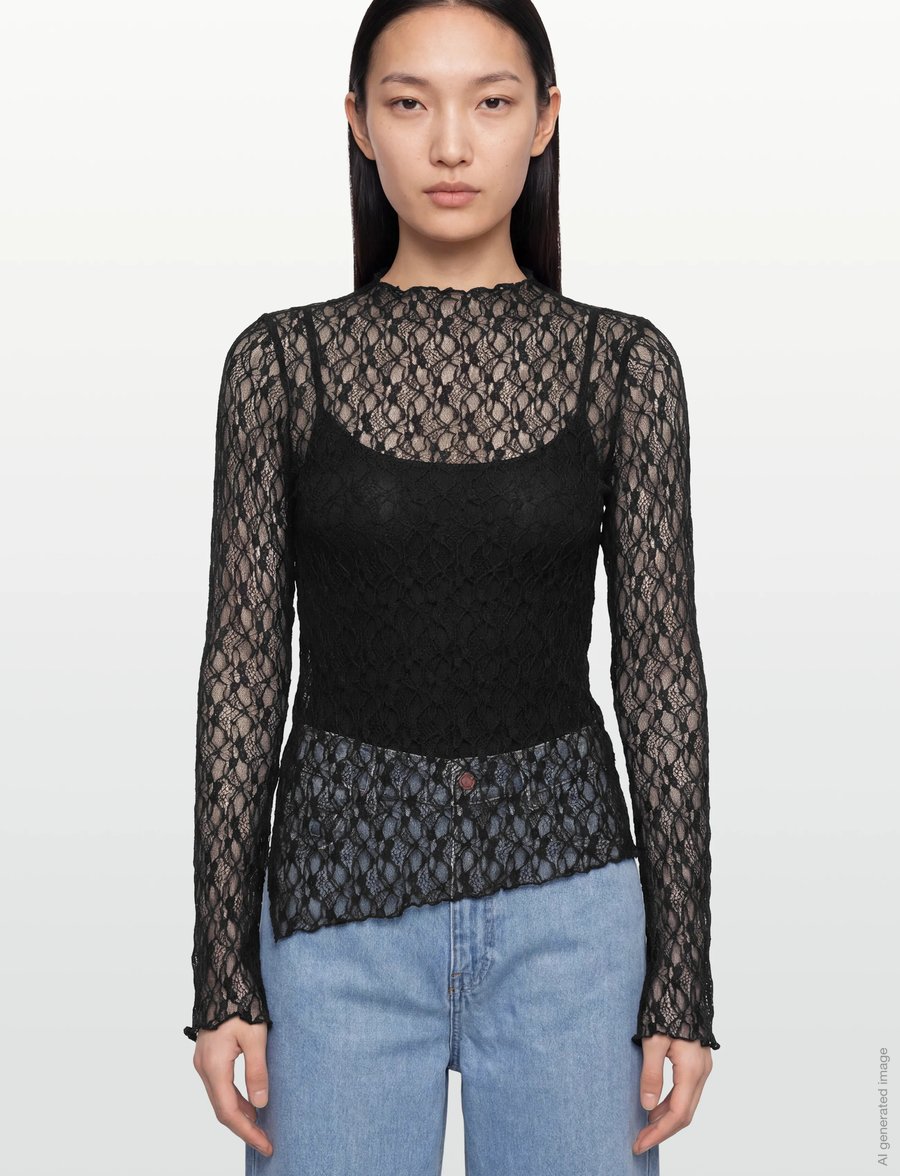 Gina Tricot - Asymmetric lace top - långärmade toppar - black (9000) - 3