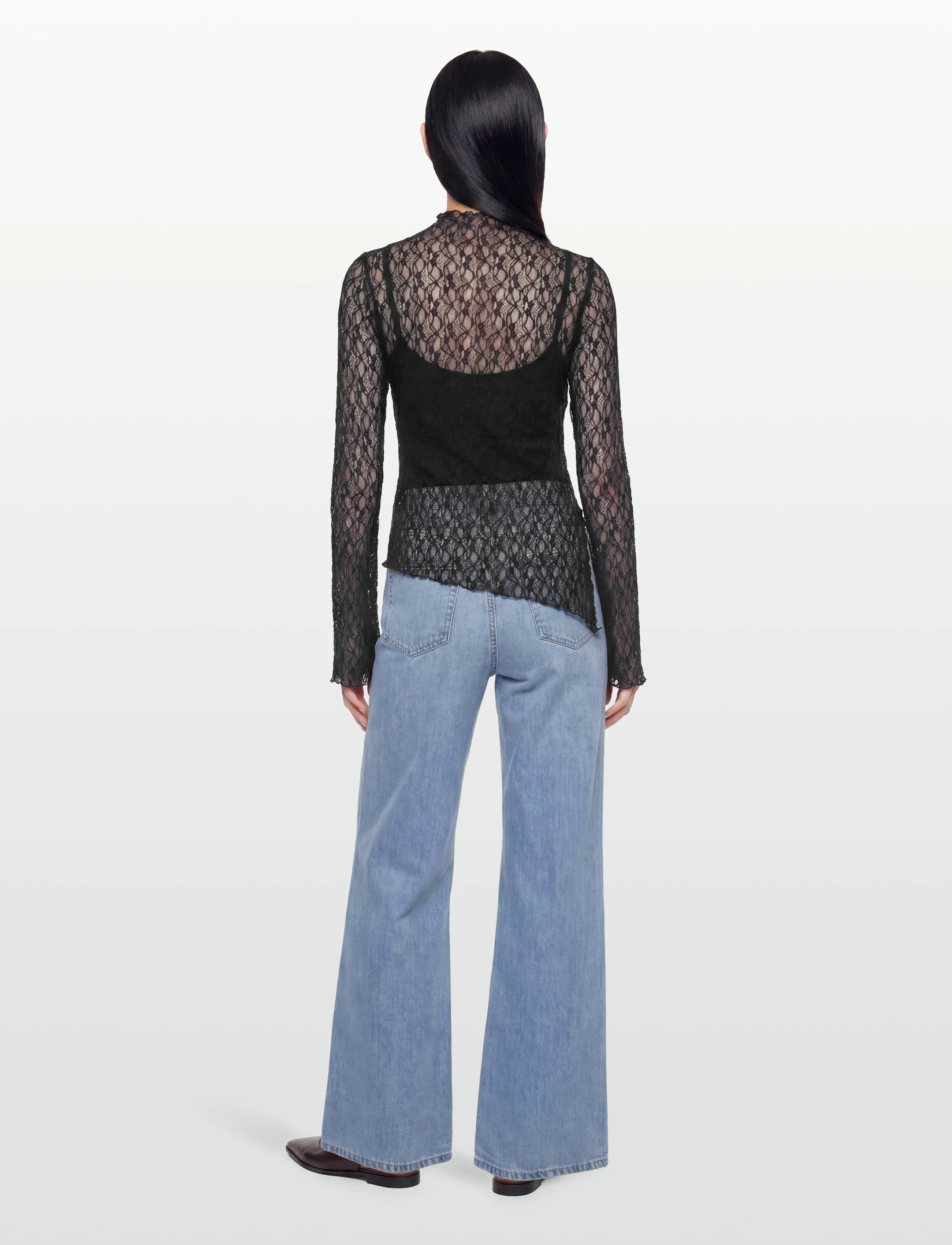 Gina Tricot - Asymmetric lace top - långärmade toppar - black (9000) - 4