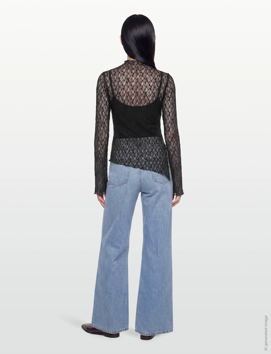 Gina Tricot - Asymmetric lace top - långärmade toppar - black (9000) - 4