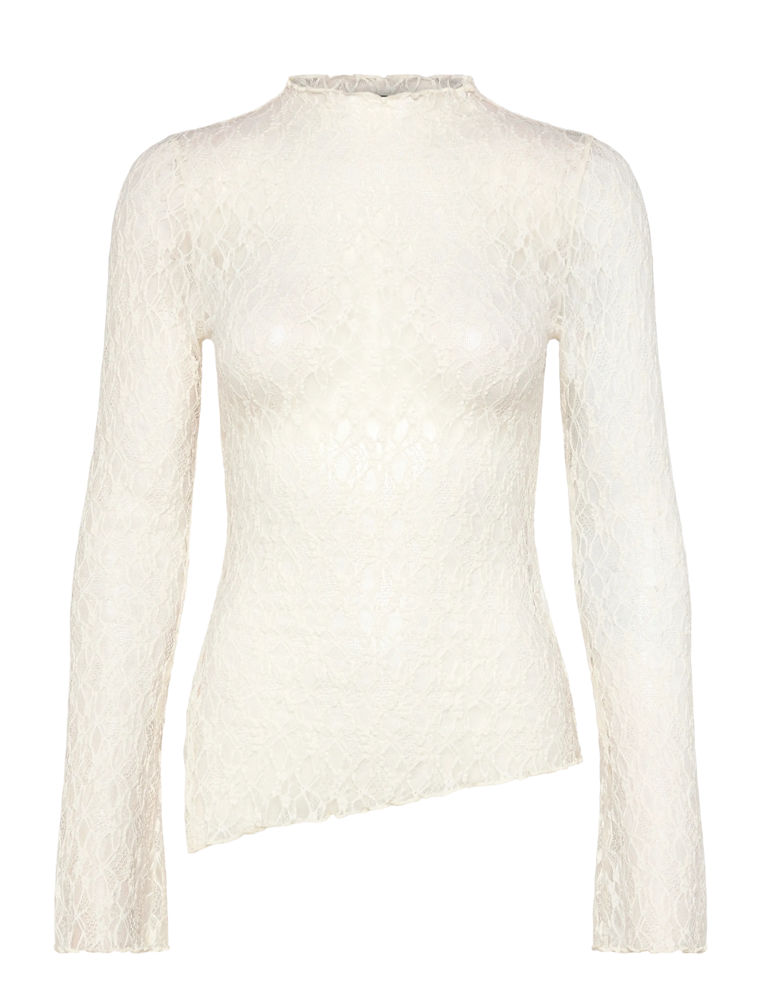 Gina Tricot - Asymmetric lace top - långärmade toppar - offwhite (1420) - 1