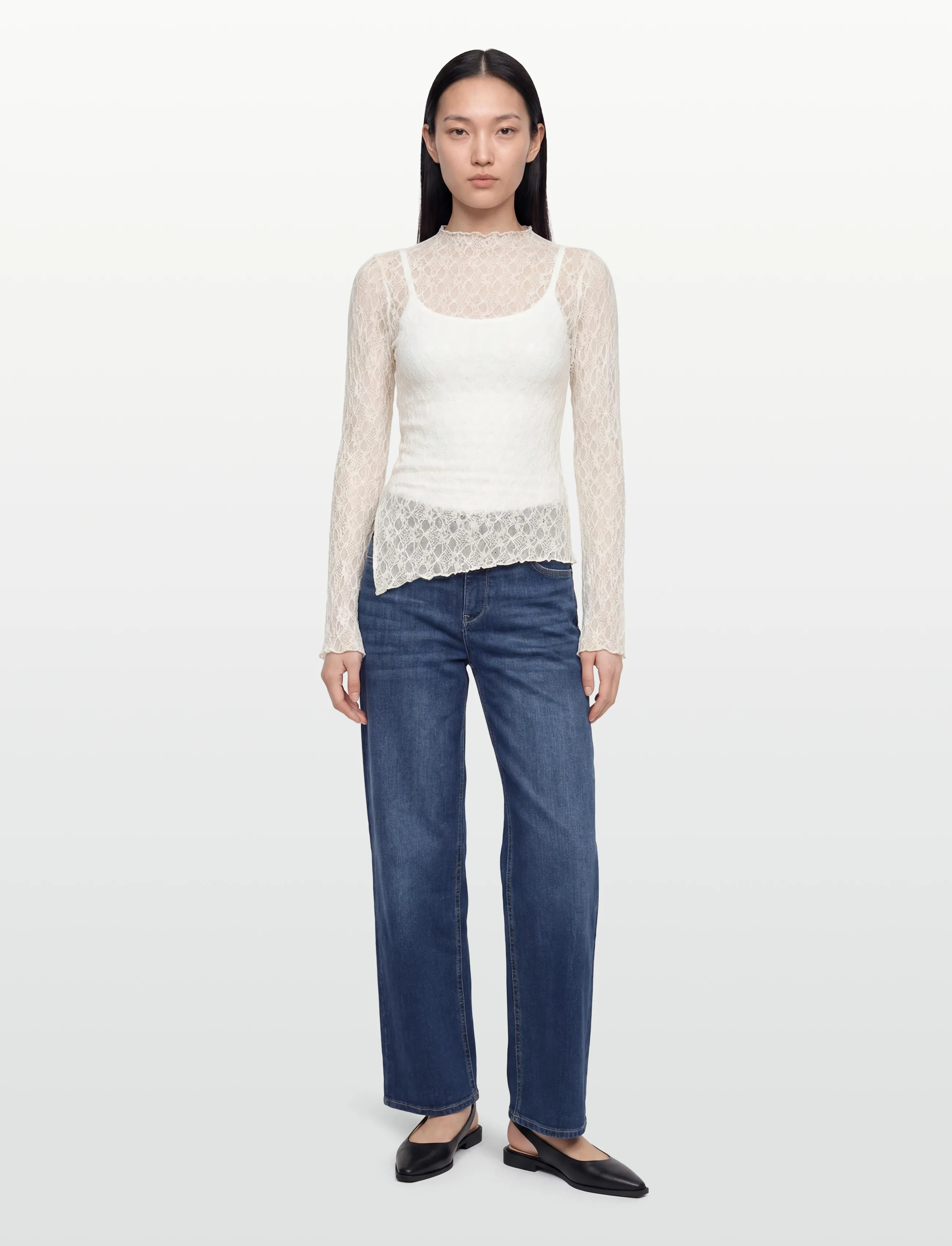 Gina Tricot Asymmetric lace top - Hauts à manches longues - OFFWHITE (1420) / cream