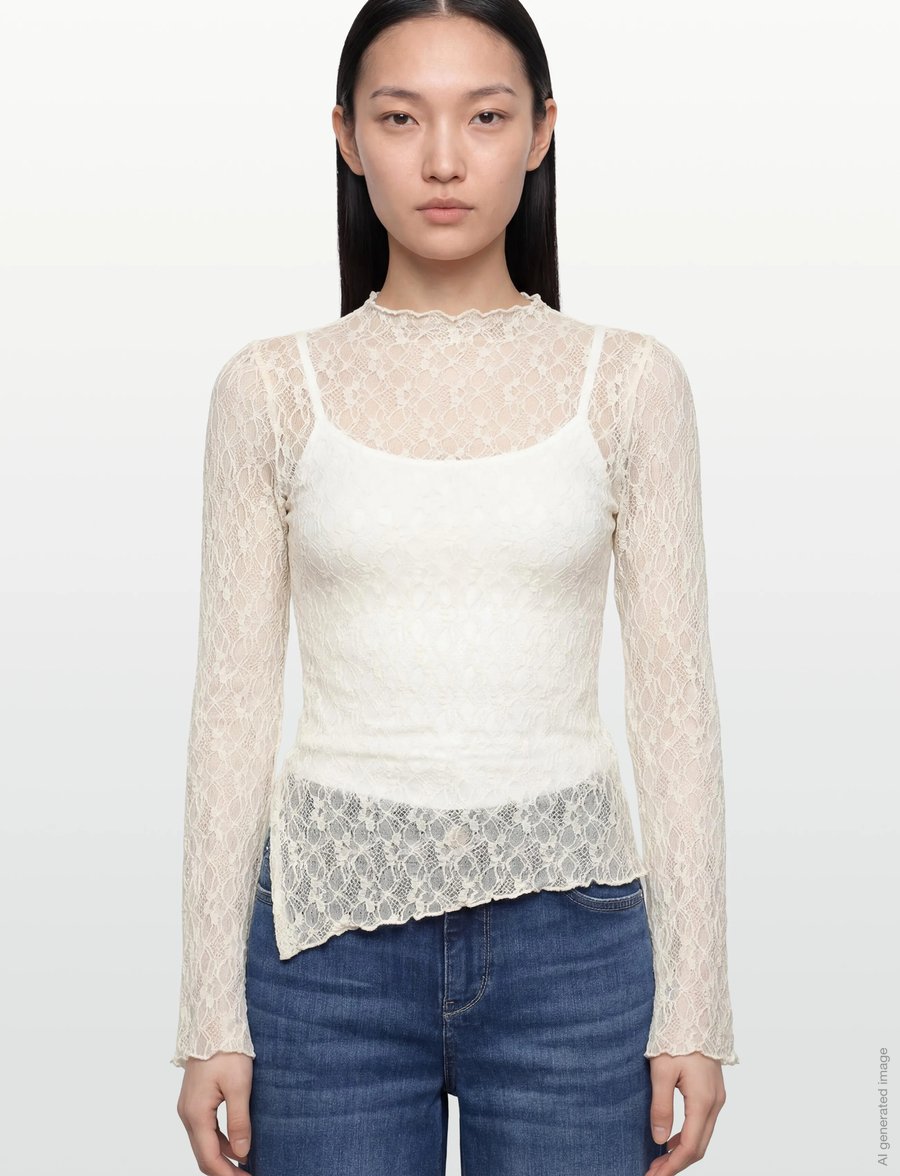 Gina Tricot - Asymmetric lace top - långärmade toppar - offwhite (1420) - 3