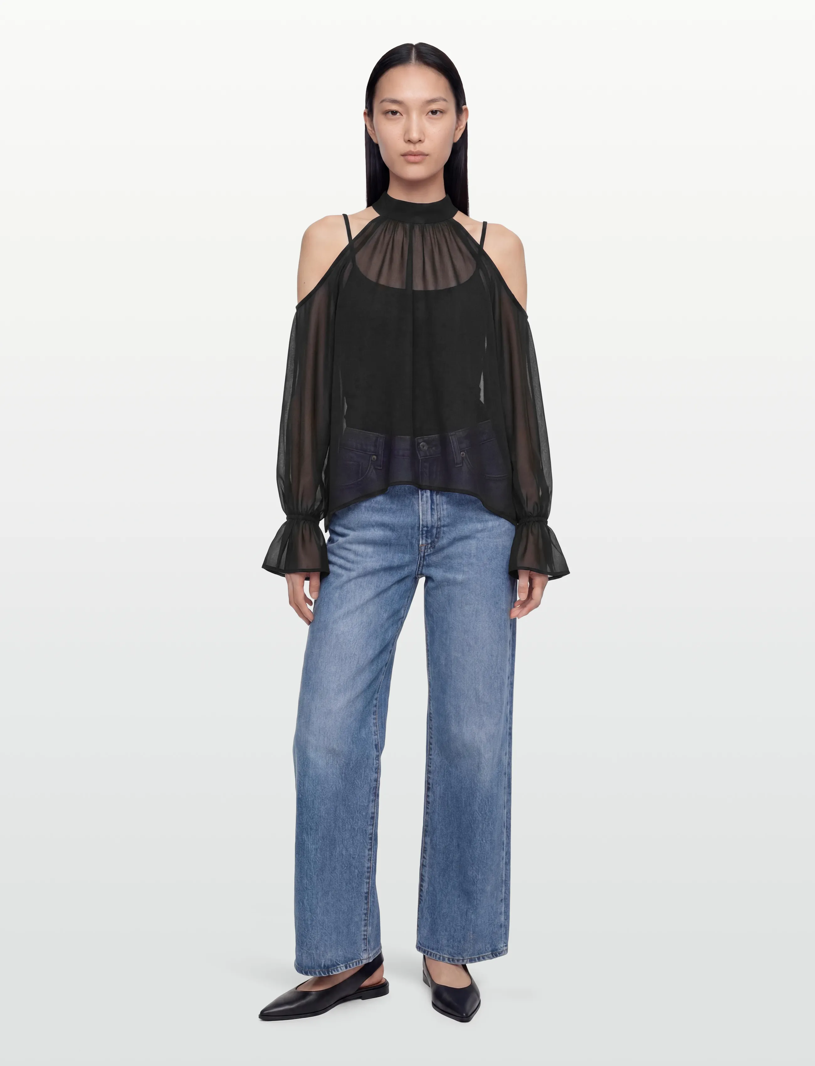 Gina Tricot Boho Chiffong Blouse, M, Blouses, Schwarz - Long-sleeved, Frauen