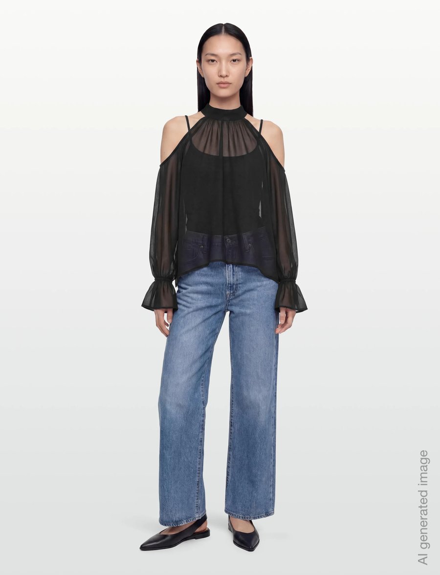 Gina Tricot - Boho chiffong blouse - langærmede bluser - black (9000) - 0
