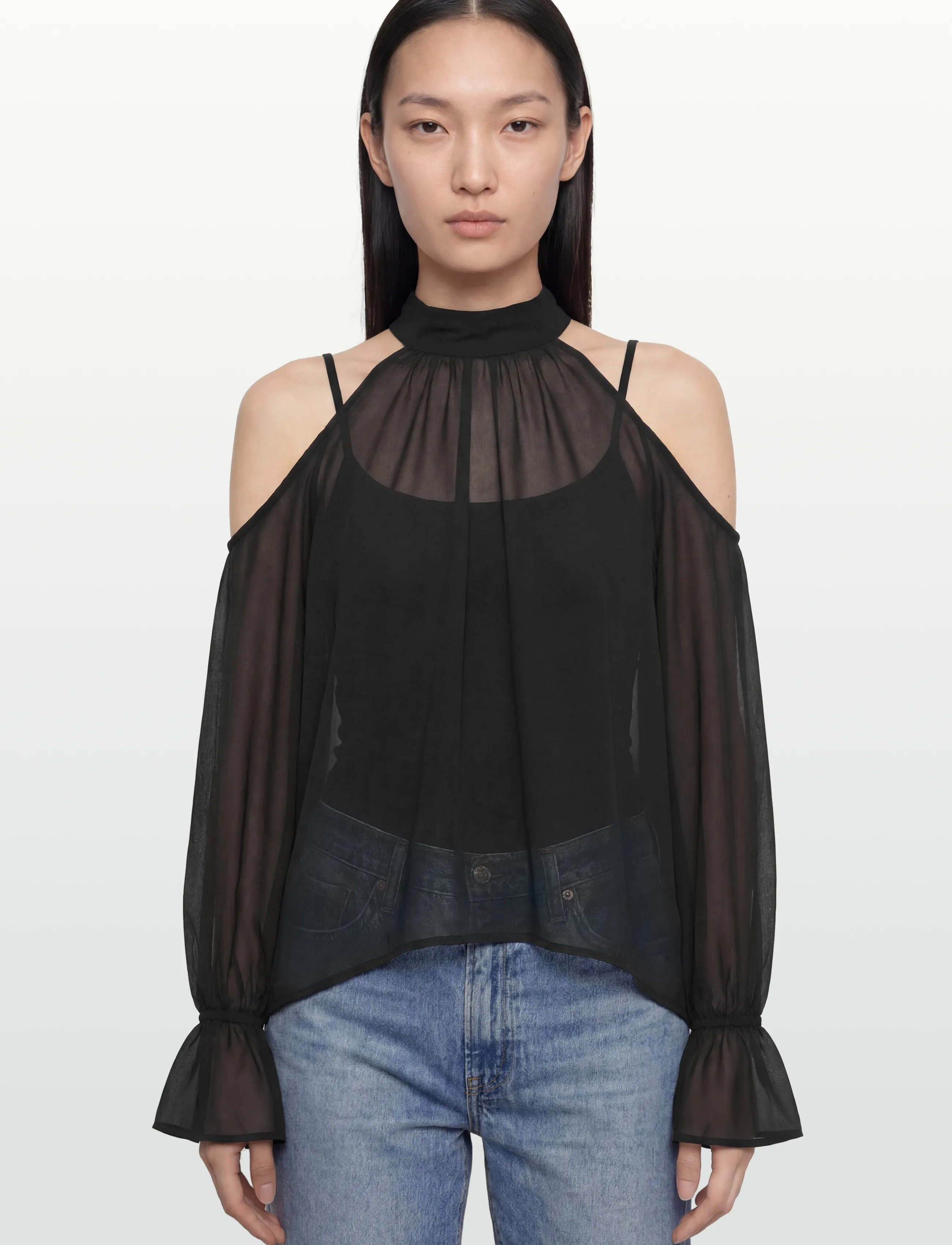 Gina Tricot - Boho chiffong blouse - pikkade varrukatega pluusid - black (9000) - 3