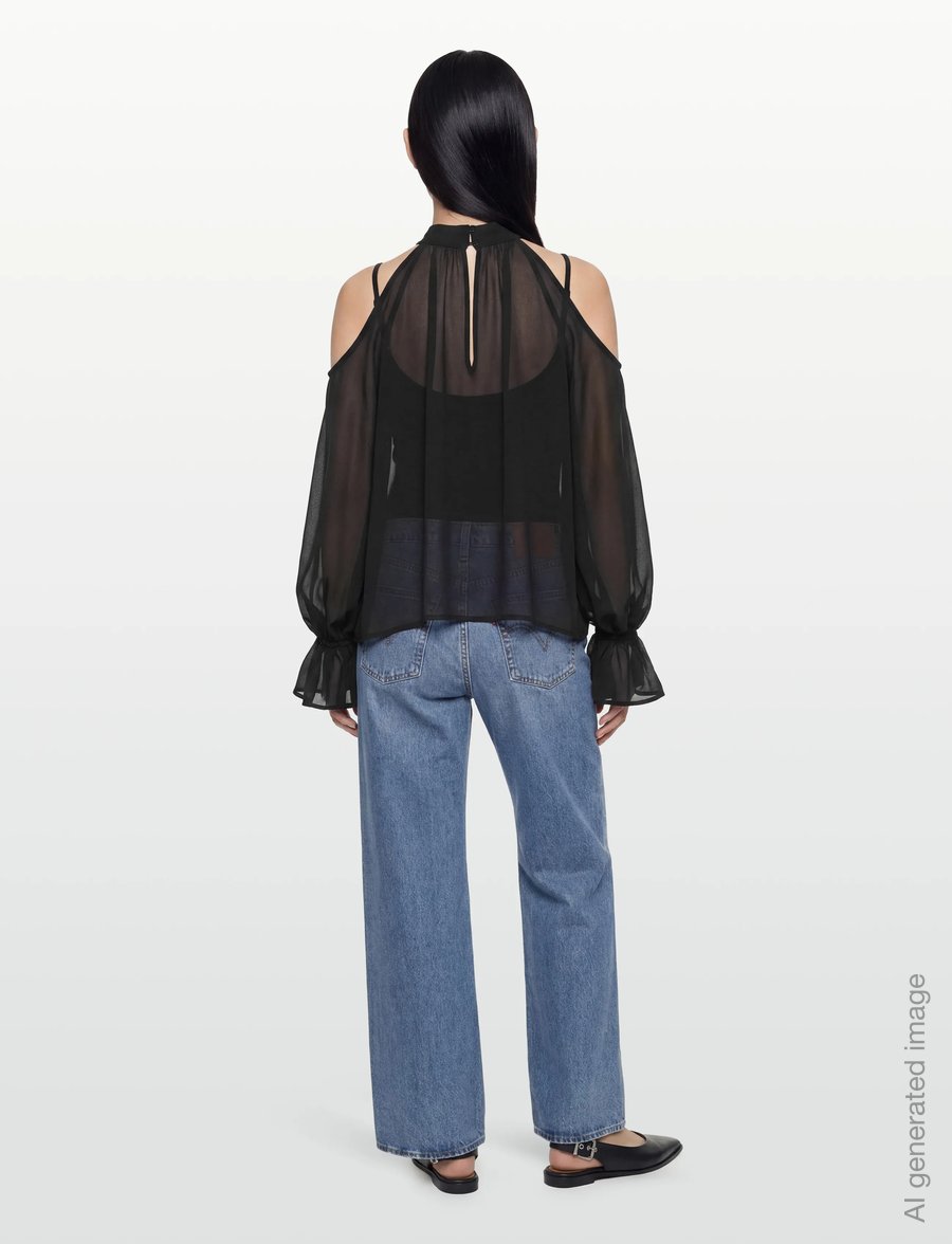 Gina Tricot - Boho chiffong blouse - langærmede bluser - black (9000) - 4