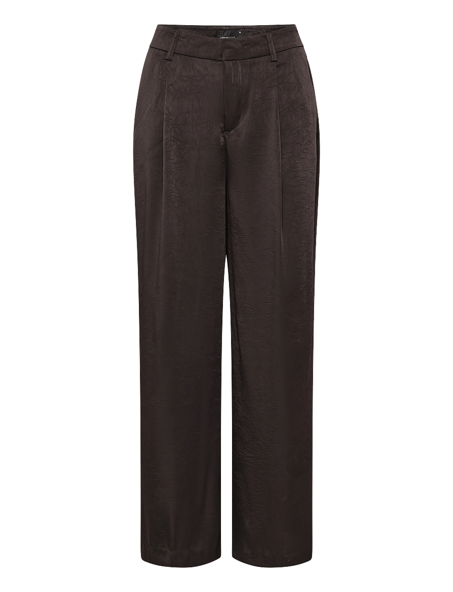 Gina Tricot - Pleated satin trousers - laia säärega püksid - dark brown (7180) - 0