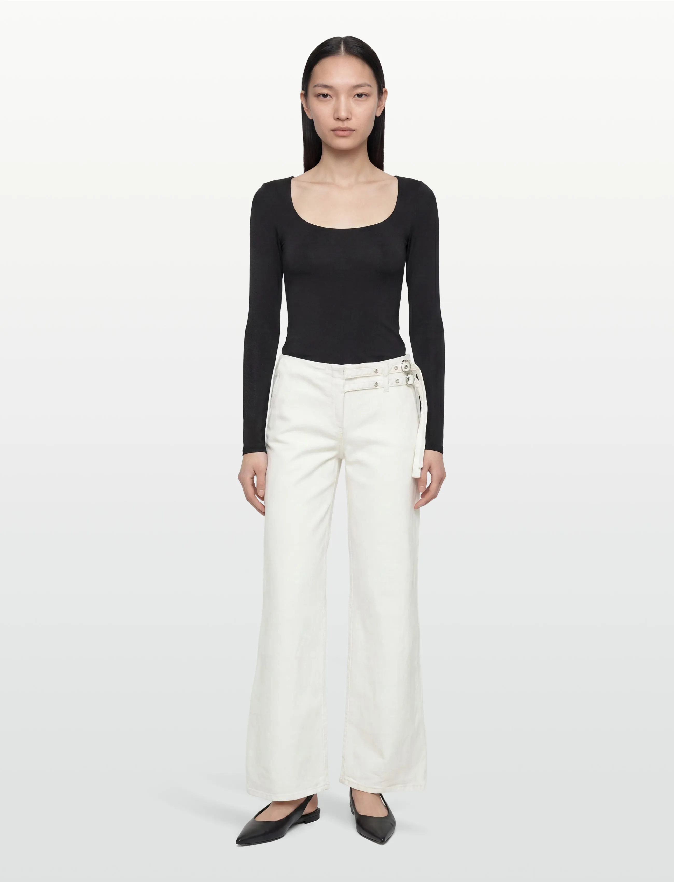Gina Tricot Booty Belted Jeans, 40, Weiß - Wide, Frauen