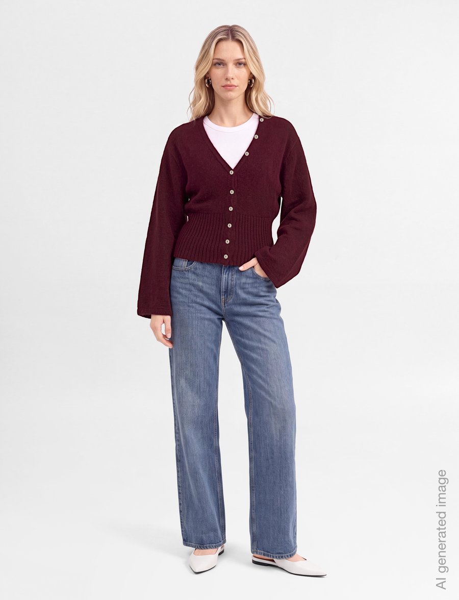Gina Tricot - Fitted waist knitted cardigan - koftor - windsor wine - 0