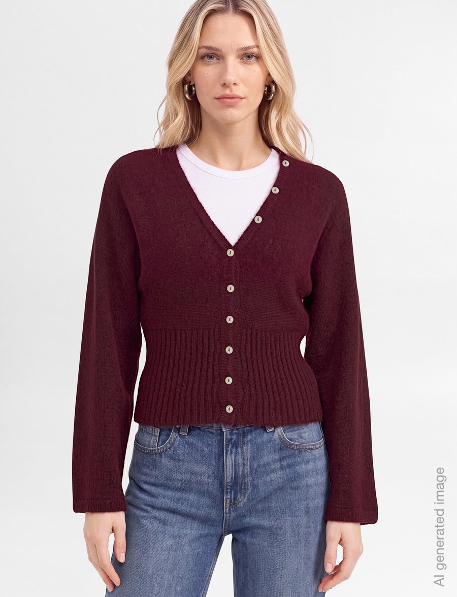 Gina Tricot - Fitted waist knitted cardigan - koftor - windsor wine - 3