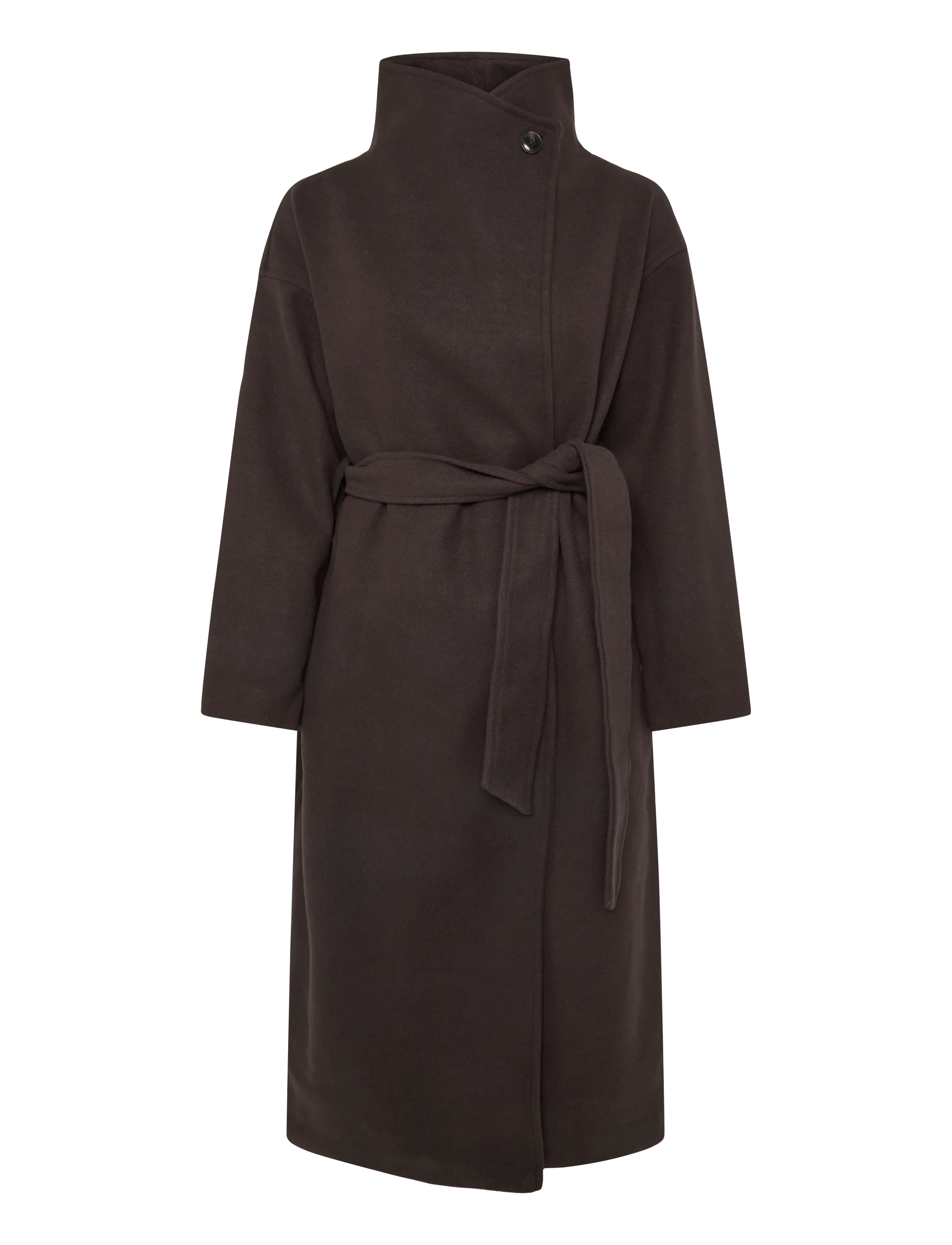 Gina Tricot High neck wool blend coat - Wool Coats - DARK BROWN (7180) / brown