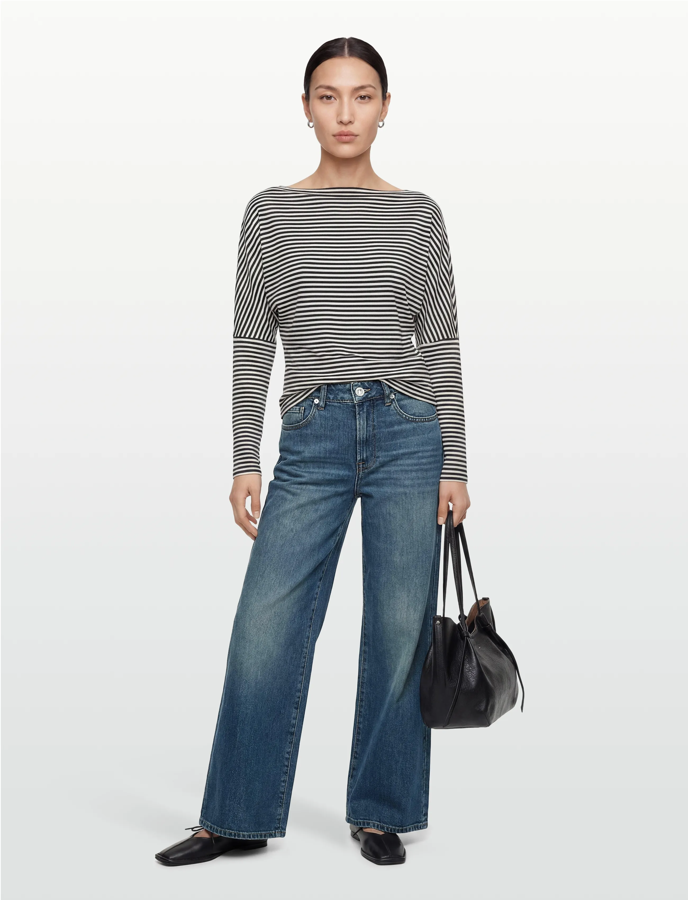 Gina Tricot Dropped shoulder top - Langärmlige Tops - STRIPE (1057) / black