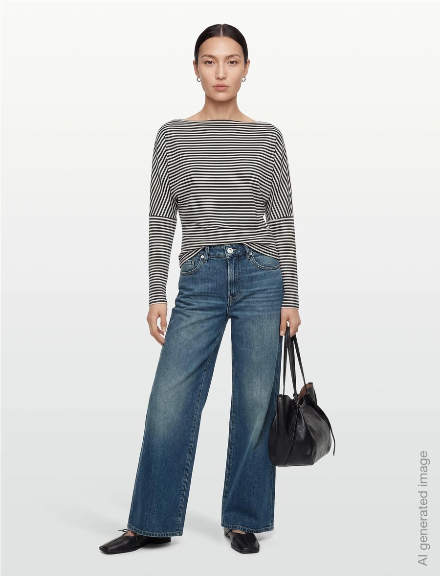 Gina Tricot - Dropped shoulder top - striktrøjer - stripe (1057) - 0