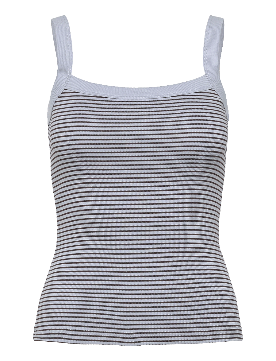 Gina Tricot - Tight fit rib singlet - tanktops - brown/blue stripe - 0