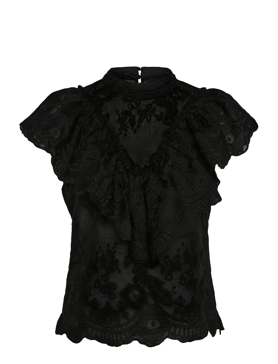 Gina Tricot - Frill blouse - kortärmade blusar - black (9000) - 0