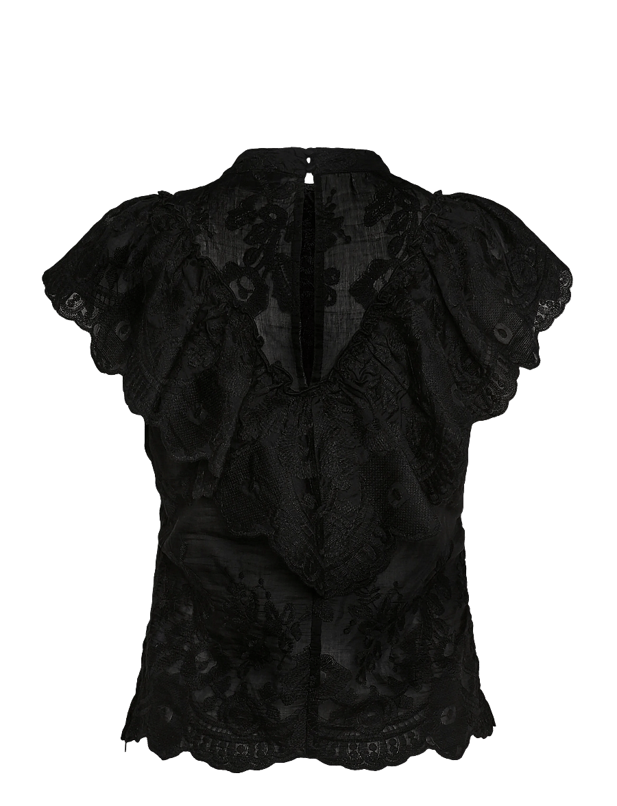 Gina Tricot - Frill blouse - kortärmade blusar - black (9000) - 1
