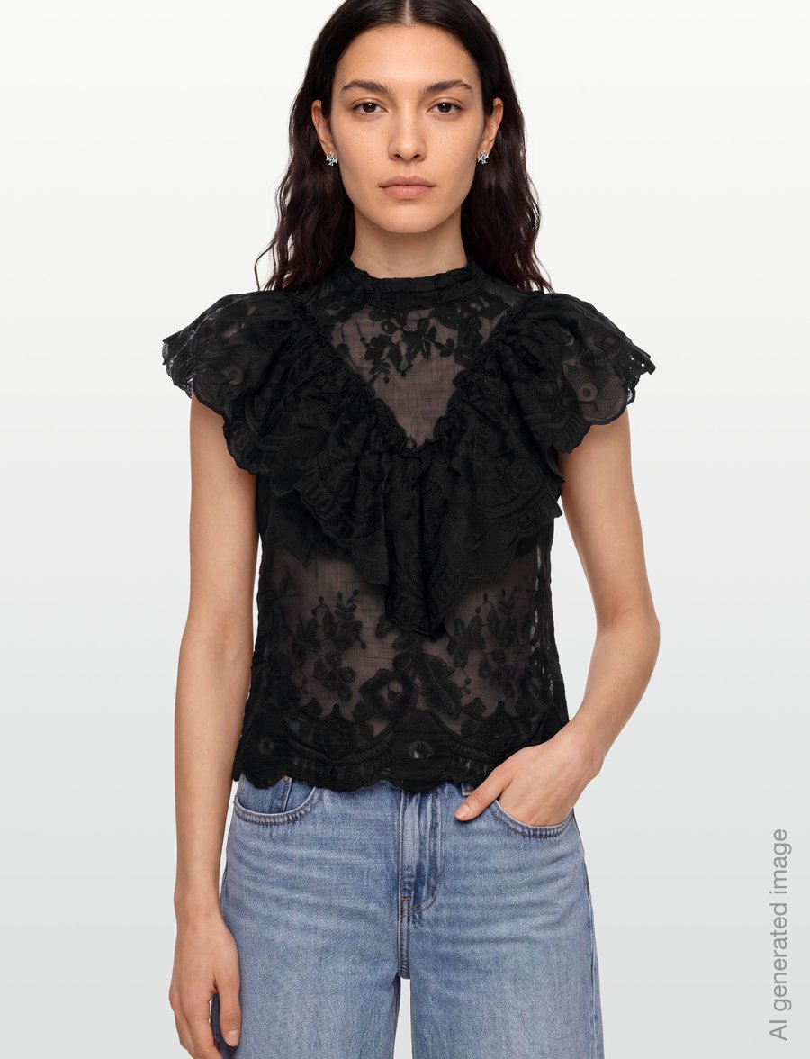 Gina Tricot - Frill blouse - kurzärmelige blusen - black (9000) - 3